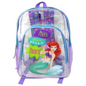 Disney The Little Mermaid Transparent 16" Backpack, Purple, Large, Backpack